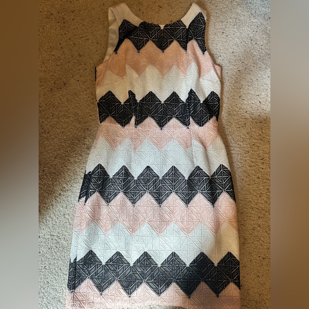 White House Black Market Black and Pink Chevron Dress
